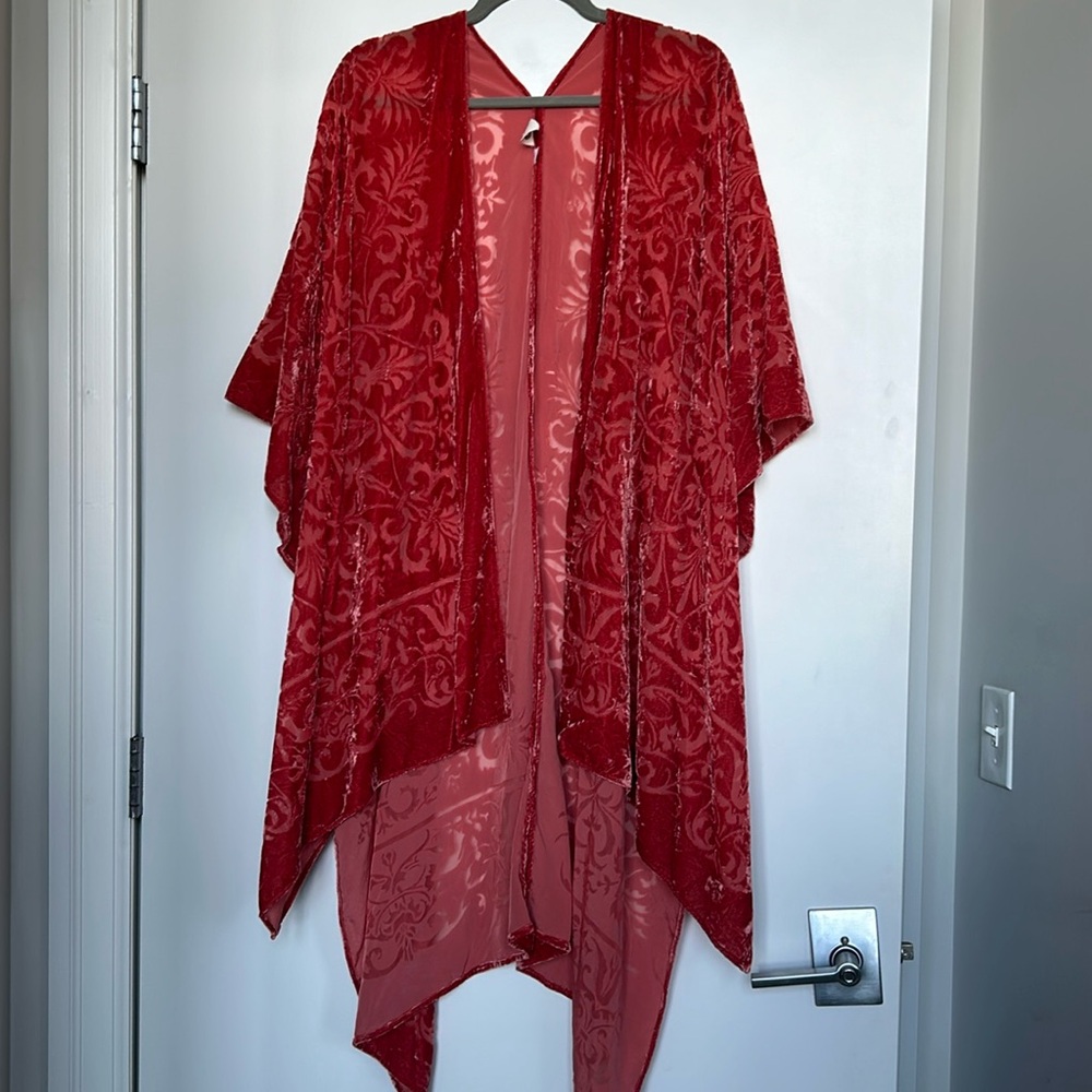Beautiful sunset orange burnout velvet kimono